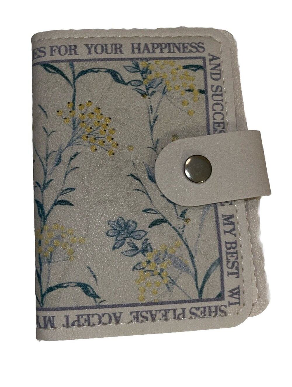 Charming Faux Leather Blue Flower Credit Card Or Photo Holder